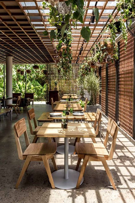 Restaurant Concept Ideas, Outdoor Restaurant Patio, Rooftop Restaurant Design, Bali Interiors, Restaurant Exterior, Outdoor Restaurant Design, Coffee Shop Interior Design, Restaurant Patio, Cafe Shop Design