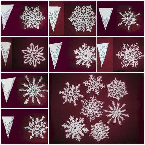 How to Make Paper Kirigami Snowflake Flowers tutorial and instruction. Follow us: www.facebook.com/fabartdiy Snöflingor I Papper, Inexpensive Diy Christmas Gifts, Paper Snowflake Designs, Paper Snowflake Template, Paper Snowflake Patterns, Snowflake Flower, Paper Snowflakes Diy, Snowflake Template, Paper Snowflake