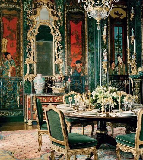 Ann Getty, Mixed Wallpaper, Chinoiserie Interior, Chinoiserie Panels, San Francisco Houses, Gorgeous Interiors, Chinoiserie Chic, Colorful Chairs, Green Rooms