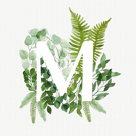 Floral letter M. Beautiful green leaves and branches painted with watercolor. Watercolor eucalyptus and fern foliage letter. Green watercolor monogram • Millions of unique designs by independent artists. Find your thing. Watercolor Monogram, The Letter M, Diy Letters, Vertical Poster, Floral Logo, Flower Background Wallpaper, Floral Monogram, Floral Letters, Letter M