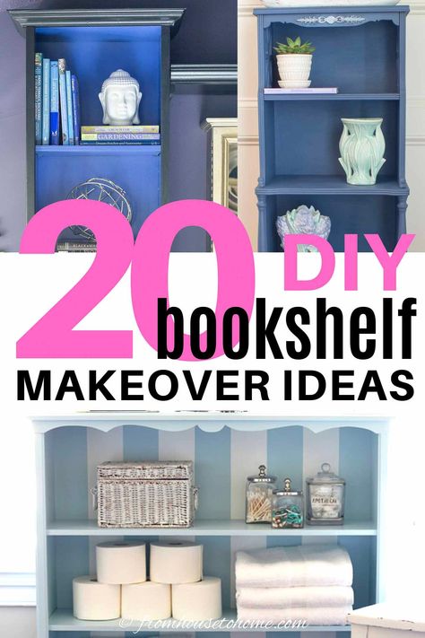 Looking for some easy ways to make your shelves more interesting? Check out these 7 simple ways to dress up your bookshelves. #fromhousetohome #diy #home #decor  #diydecorating #furniture Painting Bookshelves, Easy Diy Bookshelf, Bookcase Decorating Ideas, Cheap Bookshelves, Bookcase Decorating, Build Your Own Shelves, Brown Bookcase, Bookshelf Makeover, Bookcase Makeover