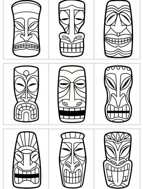 Tiki Crafts For Kids, Tiki Faces Template, Tiki Coloring Pages, Totem Tiki, Totem Pole Art, Tiki Masks, 3d Tiskárna, Tiki Faces, Totem Tattoo