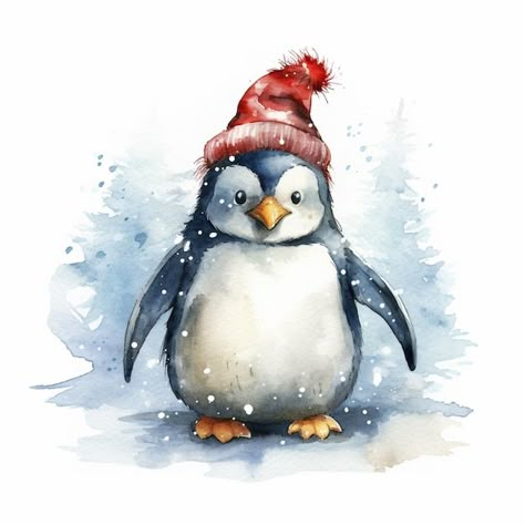 Premium AI Image | There is a penguin with a santa hat holding a present generative ai Christmas Paintings Ideas, Holiday Painting Ideas, Watercolor For Kids, Penguin Clipart, Howard Johnson's, Penguins Funny, Card Making Crafts, Winter Animals, Fall Art