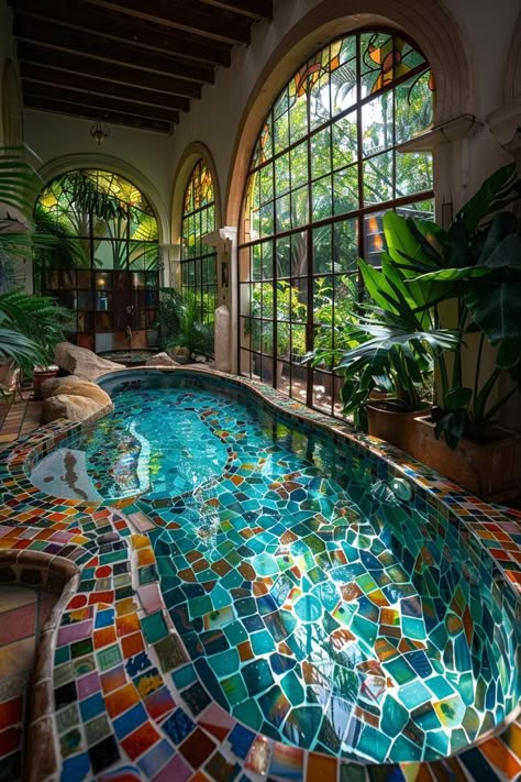 Unique Pool Tile, Decorative Pool Tiles, Painted Pool, Unique Pool, Pool Play, Indoor Pool Design, Living Pool, Pool Design Ideas, Infinity Pools