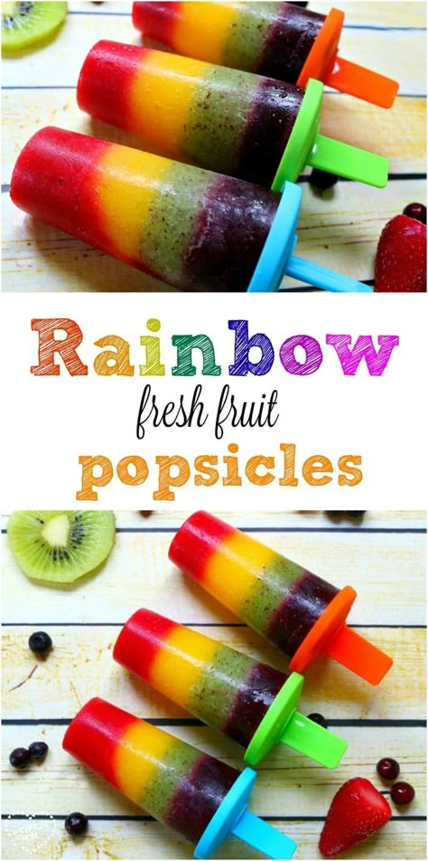 This is how you make homemade popsicles. This rainbow popsicle recipe is easy and contains only fruit making it a really healthy popsicle recipe for kids. #rainbow #popsicles #fruit #homemade Fresh Fruit Popsicles, Popsicle Recipe For Kids, Fruit Popsicle Recipes, Homemade Fruit Popsicles, Rainbow Popsicles, Healthy Popsicle Recipes, Healthy Popsicles, Fruit Popsicles, Recipe For Kids