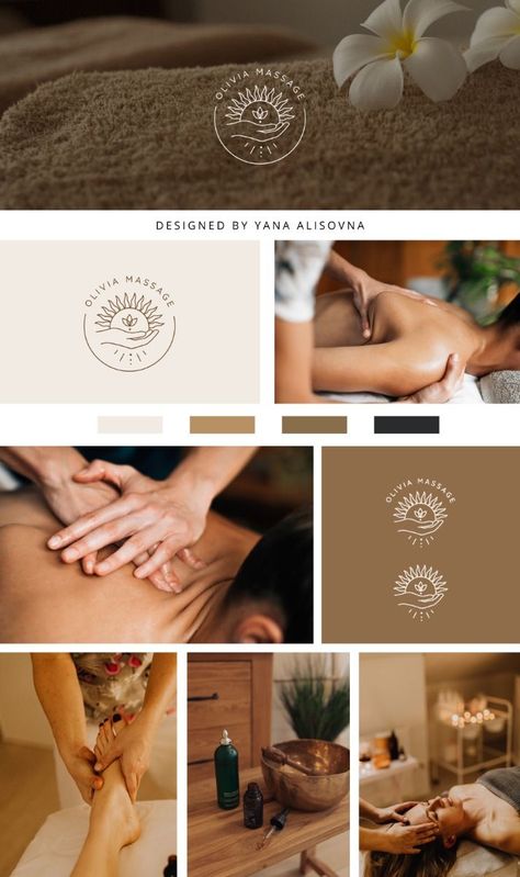 Olivia | massage logo design graphicdesigne #cafelogo #turbologo Therapy Logo Design Inspiration, Spa Branding Design, Spa Mood Board, Massage Logo Design, Spa Color Palette, Massage Branding, Beauty Spa Logo, Packaging Aesthetic, Massage Design