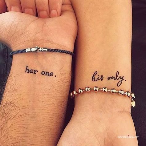 His One Her Only Tattoo, Unique Wedding Tattoos, Tattoo Ideas For Spouse, Native American Couple Tattoos, Tattoo For Partner Relationships, Matching Tattoos For Couples Marriage, Couples Date Tattoos, Godly Couple Tattoos, Marriage Matching Tattoos