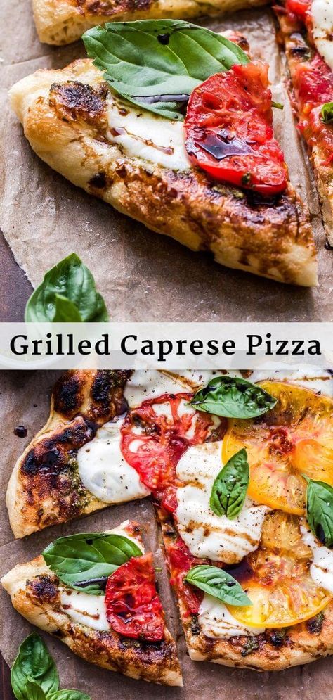 Basil Drizzle, Vegetarian Pesto, Vegetarian Grilling Recipes, Pizza Vegetarian, Caprese Pizza, Grilled Pizza Recipes, Vegetarian Grilling, Summer Grilling Recipes, Vegetarian Pizza