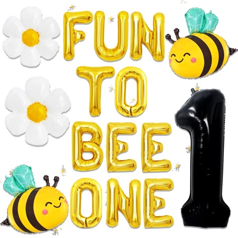 PRICES MAY VARY. Enjoy our Bee One party favor bags. Very suitable for Happy 1st Bee Day party, Fun to Bee One party, Sweet to Bee One party, bee birthday party. Our Happy 1st Bee Day Party Supplies will make your party more interesting and immerse your family and guests in an unforgettable experience with value for money. You will get: 1 x “ Fun to Bee One” letter balloons, 2 x bee balloons, 2 x daisy balloons. High-quality, strong and reusable. Beautiful and durable, reusable, saving money. Ha Bee Balloons, Fun To Bee One, Bee Day Party, Bee Party Decorations, Bee Themed Birthday, Bee Balloon, Bee Themed Birthday Party, Happy Bee Day, 1st Bee Day