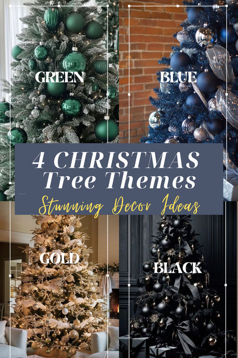 Looking to elevate your holiday decor? Discover gorgeous Christmas tree themes in green, gold, blue, and black! From classic elegance to bold modern styles, these ideas will make your tree the centerpiece of your home this season. 

Perfect for adding a festive touch with a unique color twist!

If you want to differentiate yourself from the rest and from the classic Christmas tree decoration, take note of these 4 different colors to stand out. Navy Blue Silver And Gold Christmas Tree, Black And Navy Christmas Tree, Christmas Tree Decor Green, Dark Blue Christmas Tree, Blue And Green Christmas Tree, Green Christmas Tree Ideas, Christmas Tree Themes Colors, Christmas Tree Colors, Blue And Green Christmas