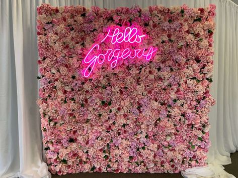 Flower Wall Black, Flower Wall With Neon Sign, Wall With Neon Sign, Boutique Interior Ideas, Beauty Salon Ideas, Bloom House, Light Green Walls, Neon Name Sign, Louis Vuitton Iphone Wallpaper