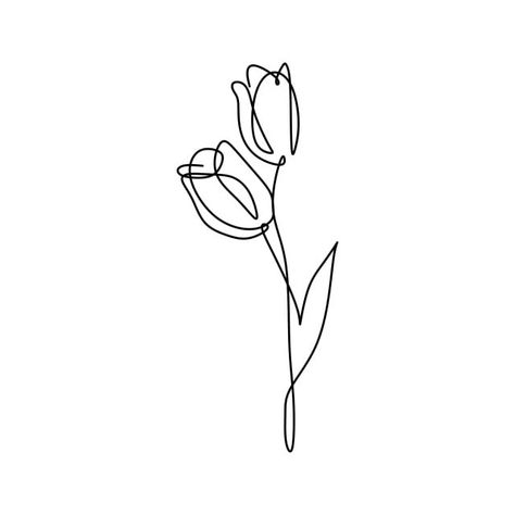 Tulip Drawing, Tulip Tattoo, 심플한 그림, Line Art Flowers, Single Line Drawing, Minimalist Drawing, Line Flower, Hand Drawn Vector Illustrations, Line Art Tattoos