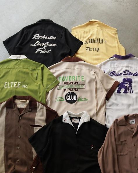 TWO FOLD on Instagram: "40s-70s Chainstitch Bowling Shirts & Camp Collar Shirts 🎳 THIS SATURDAY (10/22) 5:00 PM PST WEBSITE RELAUNCH TWOFOLDVINTAGE.com" Bowling Shirt Aesthetic, Bowler Shirt, Vintage Bowling Shirts, 70s Shirts, Bowling Shirt, Foxtrot, Brand Ideas, Bowling Shirts, Work Shirt