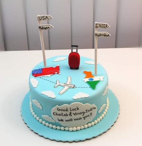 Usa Cake Design, Usa Theme Cake, Australia Cake Design, India To Canada Cake Designs, Bon Voyage Cake Canada, Happy Journey Cake Ideas, Happy Journey Cake, Welcome Back Cake, Flag Birthday Cake