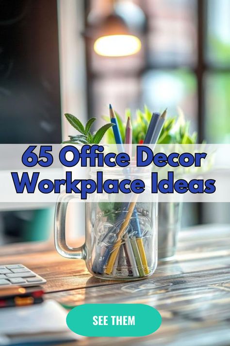 DIY Upcycled Mason Jar Desk Organizers in a Home Office Diy Office Decorations, Repurposed Jars, Organizers Diy, Office Decor Workplace, Creative Office Decor, Cool Office Supplies, Feminine Office, Modern Home Offices, Home Studio Setup