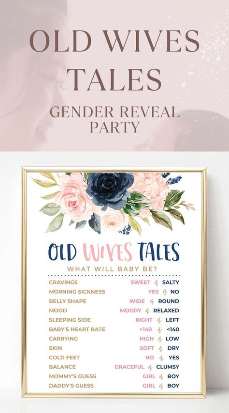 Navy Gender Reveal, Gender Quiz, Old Wives Tales Gender, Pink Gender Reveal, Old Wives Tales, Gender Reveal Signs, Gender Reveal Games, Old Wives Tale, Wives Tales