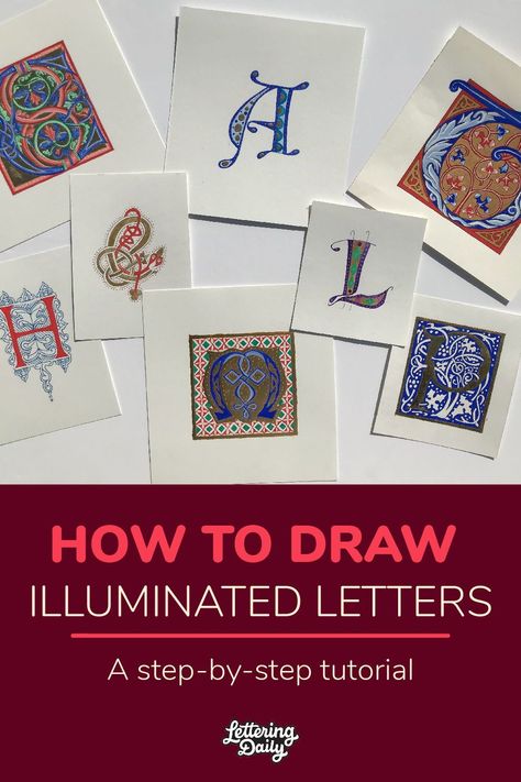 Create beautiful illuminated letters from scratch using real gold with Sue Higgnson! Book Illumination, Illuminated Capital Letters, How To Draw Illuminated Letters, Art With Letters, Illuminated Initials, Modern Illuminated Letters, Illuminated Alphabet, Illuminated Lettering, Letter Art Alphabet