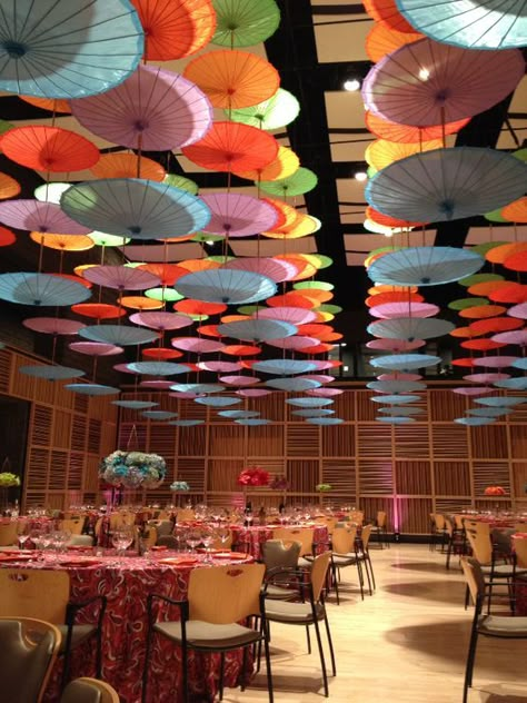 Do you want to give the best look to your wedding reception, but are lack of unique ideas? Here we have shortlisted a few best inspirations for wedding ceiling decorations. Umbrella Decor, Decorative Ceiling Panels, Wedding Ceiling Decorations, Paper Parasol, Wedding Ceiling, Umbrella Decorations, Ceiling Decorations, Aesthetic Interior Design, Colorful Umbrellas