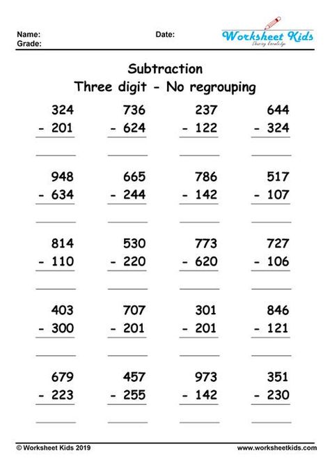 Free printable 3 digit subtraction without regrouping worksheets are great for understanding number operation that doesn’t require regrouping. all problems created in 3 digit minus 3 digit problems format. 3 Digit Subtraction Without Regrouping, Subtracting Integers Worksheet, Addition With Regrouping Worksheets, 3 Digit Subtraction, Subtraction Without Regrouping, Subtraction With Regrouping Worksheets, Math Subtraction Worksheets, Third Grade Worksheets, Regrouping Subtraction