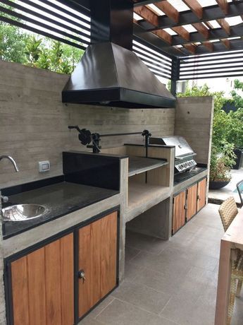 Outdoor Kitchen Design Layout Grill Area, Outdoor Kitchen Design Modern, Modern Outdoor Kitchen, Outdoor Kitchen Decor, Outdoor Kitchen Plans, Kitchen Design Diy, Outdoor Bbq Kitchen, Kabinet Dapur, Backyard Kitchen