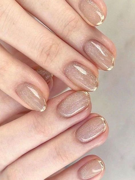 #nails #nailart #nailsofinstagram #manicure #nailsoftheday #gelnails #beauty #nail #nailsart #naildesign #nailsdesign #nailtech #nailsnailsnails #acrylicnails #nailsonfleek #nailstagram #naildesigns #u #nailartist #instanails #nailstyle #nailinspo #nailpolish #inspire #gelpolish #nailswag #love #nailsalon #glitternails #unhas Wedding Simple Nails, Short Nails Nail Art Simple, Nail Nude Design, Nude Color Nails With Design, Nude Nail Designs Classy, Moh Nails, Bridal Nails Gold, Subtle Gold Nails, Nail Art Nude Color