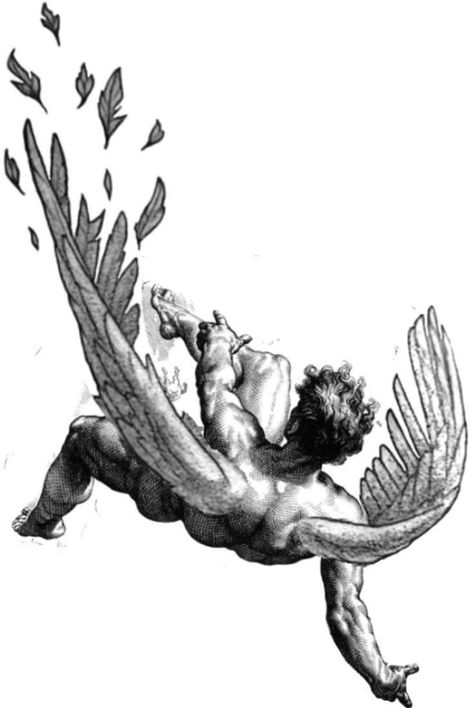 Icarus Tattoo, Fallen Angel Tattoo, Greek Mythology Tattoos, Mythology Tattoos, Sun Burn, Greek Tattoos, Dark Art Tattoo, Tattoo Style Drawings, Small Tattoos For Guys