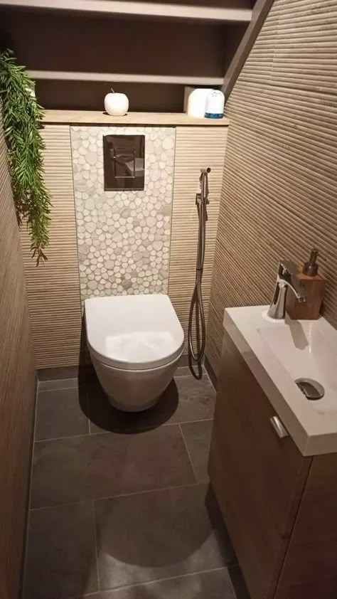 Under Stairs Powder Room Ideas - A Minimal Home Under Stair Toilet Ideas, Under The Stairs Toilet Ideas, Small Toilet Room Under Stairs, Small Toilet Under Stairs, Tiny Cloakroom Ideas, Half Bath Under Staircase, Bathroom Under Stairs Ideas, Toilet Under Stairs Ideas, Wc Under Stairs