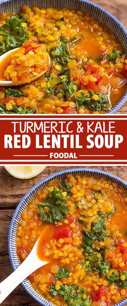 If you’ve never cooked with red lentils before, this is a great recipe to start with. In this easy vegetarian soup, the lentils are simmered till tender and infused with the delicious flavors of turmeric and cumin, then mixed with kale to add a pop of color. Beautiful, vibrant, and satisfying, you’ll be begging for more. Get the recipe from Foodal now. Lentil Soup With Kale, Easy Vegetarian Soup, Soup With Kale, Turmeric Drink, Healthy Nutrition Plan, Turmeric Recipes, Delicious Clean Eating, Red Lentils, Kale Soup