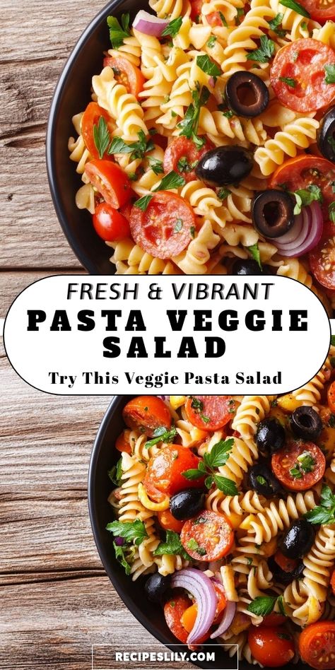 I love making this colorful Pasta Veggie Salad for a refreshing meal! It's packed with spiraled pasta, juicy tomatoes, crunchy cucumbers, and olives, all tossed in a light dressing. Perfect for picnics or as a side dish to any meal. Try it and enjoy the burst of flavors! Pasta Veggie Salad, Pasta Salad Meal Prep, Tri Color Pasta Salad, Italian Dressing Pasta Salad, Colorful Pasta, Tri Color Pasta, Healthy Pasta Salad Recipes, Veggie Salad Recipes, Veggie Pasta Salad