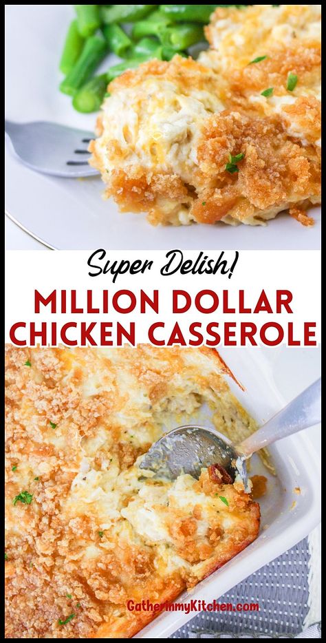 Discover the ultimate comfort food with this Million Dollar Chicken Casserole recipe. Packed with tender chicken, creamy sauce, and a golden cracker crust, it's the perfect dish for cozy nights in. The Best Chicken Casserole, Casserole Easy Dinner, Great Casseroles Dinners, Best Hotdish Recipes, Best Dinner Casseroles, Cozy Healthy Recipes, Millionaire Chicken Casserole, Chicken Cracker Casserole, Best Recipes Of 2024