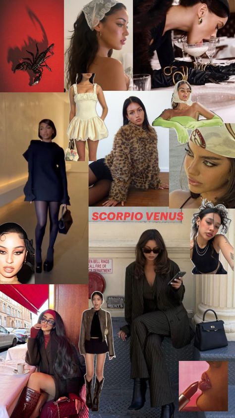 Style inspiration for Scorpio Venus, moodboard Venus Moodboard, Venus In Scorpio, Virgo Outfits, Scorpio Style, Scorpio Fashion, Scorpio Ascendant, Venus In Capricorn, Femininity Aesthetic, Class Outfits