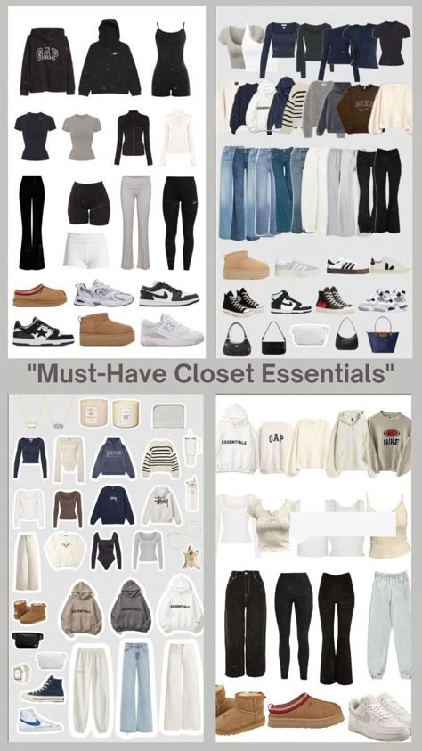 Athleisure Fall Capsule Wardrobe, School Wardrobe Essentials, Full Capsule Wardrobe, College Outfit Basics, Closet Must Haves For Teens, Basics To Have In Your Closet, Outfits To Wear When On Your Period, Teen Girl Capsule Wardrobe, Closet Essentials For Teens