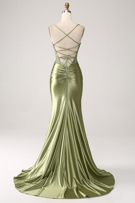 Events Dresses, Back Prom Dress, Prom Dress Inspo, Prom Dress Ideas, Green Mermaid, Prom Inspo, Mother Wedding Dress, Prom Dress Inspiration, Cute Prom Dresses