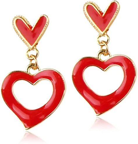 Amazon.com: SLSF Unique Elegant Charm 14K Gold Plated Red Enamel Heart Drop Dangle Stud Earrings Sweet Hollow Love Heart Dangle Earrings for Women Girls Teen Statement Jewelry Gifts (Red): Clothing, Shoes & Jewelry Valentine Cottage, Red Clothing, Hollow Heart, Heart Dangle Earrings, Heart Drop Earrings, Elegant Earrings, High Quality Jewelry, Heart Earrings, Statement Jewelry