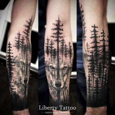 Forest Tattoo Sleeve, Forest Forearm Tattoo, Wolf Tattoo Forearm, Natur Tattoo Arm, Tato Maori, Wood Tattoo, Nature Tattoo Sleeve, Wolf Tattoo Sleeve, Forarm Tattoos