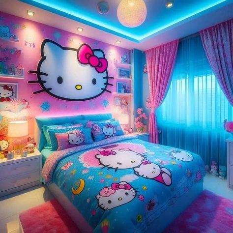 Hello Kitty Kids Room, Hello Kitty Room Led Lights, Hello Kitty Bedding Set, Hello Kitty Bed Cover, Room Ideas For Small Rooms, Cute Hello Kitty Castle Bed For Kids, Hello Kitty Bedroom, Cool Room Designs, Hello Kitty Rooms