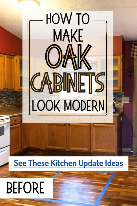 How To Make Oak Kitchen Cabinets Look Modern from 47 VERY Small Kitchen Ideas For a Simple Low Cost Makeover Diy Kitchen Cabinets Makeover, Redo Kitchen Cabinets, Honey Oak Cabinets, Kitchen Storage Hacks, Oak Kitchen Cabinets, Kitchen Aesthetic, Organizing Hacks, Honey Oak, Kitchen Cabinets Makeover