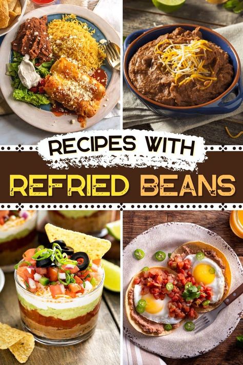 Try these recipes with refried beans for tasty, easy meals! From breakfast casserole to enchiladas to pizza, there are plenty of great uses for them. Leftover Refried Beans What To Do With, Refried Beans Recipe Meals, Recipes With Refried Beans, Refried Beans Recipes, Black Bean Refried Beans, Taco Tuesday Recipes, Refried Beans Recipe, Beans Recipes, Recipes With Few Ingredients