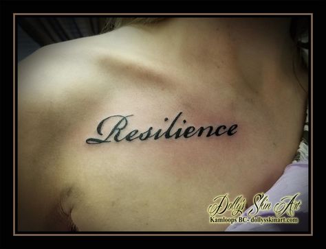 Small Tattoos Resilience, Lettering Tattoo Ideas Women, Resilient Tattoo Ideas, Resilience Tattoo Fonts, Resilient Tattoo, Tattoos Reference, Tattoo Collar Bone, Resilience Tattoo, Lettering Tattoos