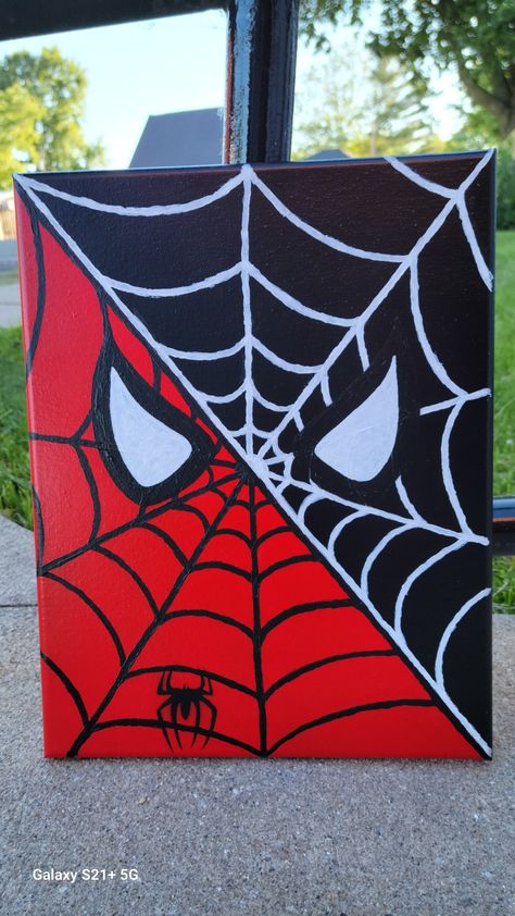 Avengers Easy Painting, 10×12 Canvas Painting Ideas, Easy Drawings For Canvas, Art Class Project Ideas, Spiderman Glass Painting, Easy Red Painting Ideas, Spiderman Acrylic Painting, Spider Man Painting Ideas, Painting Ideas On Canvas Spiderman