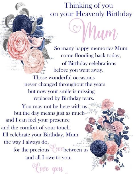 Happy Heavenly Birthday Mom Mothers, Heavenly Birthday Mum, Miss My Mom Quotes, Mum In Heaven, Mother's Day In Heaven, Mom In Heaven Quotes, Birthday Card Mum, Mom I Miss You, Mother In Heaven