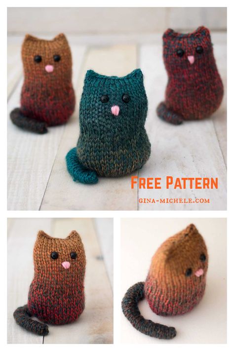 Tiny Knit Cat Pattern, Flat Knit Stuffed Animal, Easy Knit Animals For Beginners, Quick Easy Knitting Patterns Free, Free Knitting Patterns For Beginners Simple, Begginer Knit Pattern, Super Easy Knitting Projects, Knitting Cat Pattern, Knitted Hedgehog Pattern Free