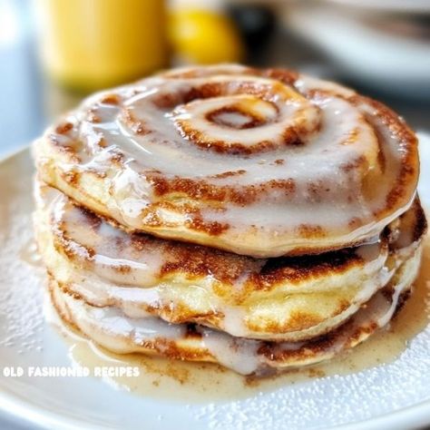 Ingredients: For Pancakes: 1 cup all-purpose flour 2 teaspoons baking powder 1/2 teaspoon salt... Cinnamon Sugar Pancakes, Cinnamon Roll Pancakes Recipe, Cinnamon Pancakes Recipe, Pancake Syrup Recipe, Cinnamon Roll Pancakes, Cinnamon Pancakes, Homemade Foods, Pancake Syrup, Home Made Food