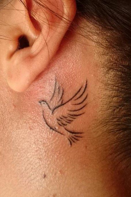 20 Cute Behind the Ear Tattoos for Women in 2020 - The Trend Spotter Dove Tattoo Behind Ear, Tattoo Designs Behind Ear, Small Dove Tattoos, Behind The Ear Tattoos, Dove Tattoo Design, Small Neck Tattoos, Tattoo Behind Ear, Behind Ear Tattoos, Dove Tattoos