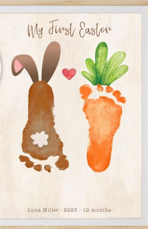 Baby Easter Crafts, Easter Footprint, Diy Valentine Decor, Diy St Patrick's Day Crafts, Baby Footprint Crafts, Perlengkapan Bayi Diy, Easter Baskets For Kids, Valentines Background, Baby Art Crafts