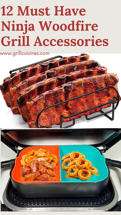 Unlock a world of delicious possibilities with our 'Must-Have Ninja Woodfire Grill Accessories'. From Outdoor Grill stand, Fish rack, Travel bag, and Silicone crisper basket. #ninjagrill#ninjawoodfiregrill#ninjawoodfiregrillaccessories#ninjafoodigrillxlaccessories Ninja Wood Fired Grill, Ninja Outdoor Smoker Grill Recipes, Ninja Smoker Grill, Electric Grill Recipes Outdoor, Ninja Firewood Grill Recipes, Ninja Woodfire Smoker Recipes, Ninja Indoor Grill Recipes, Ninja Woodfire Pizza Oven Recipes, Ninja Outdoor Oven Recipes