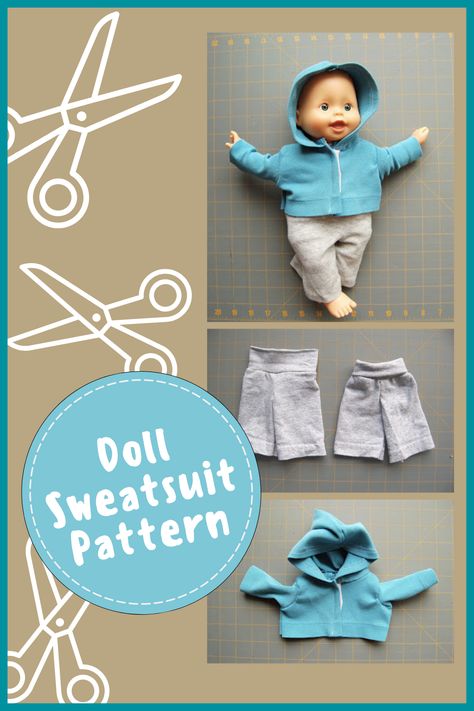 I'm so thrilled to be here with you today participating in the Dressing Up Dolly series and today I'm sharing the DIY Doll Sweatsuit Pattern! Baby Boy Doll Clothes, Baby Romper Sewing Pattern, 12 Inch Doll Clothes, Baby Sewing Patterns Free, Boy Baby Doll, Hoodie Sewing, Romper Sewing Pattern, Boy Doll Clothes, Baby Doll Clothes Patterns