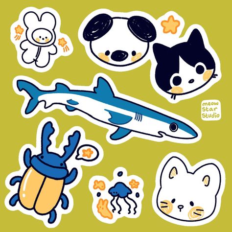 Some little doodles 🌀 I don’t have a lot of time to draw cause I’m on vacation rn~⭐️ #whimsical #aesthetic #childhood #cozyart #sketch #doodle #animalart #simple #texture #littleguys #nostalgia #happyvibes #innocent #joyful #cheerful #endearing #originalartwork #handmade Sticker Sheet Layout, Cute Animals Doodles, Computer Stickers Ideas, Simple Animal Doodles, Drawings For Stickers, Simple Doodles Cute, Otter Doodle, Sticker Ideas Design, Vacation Doodles