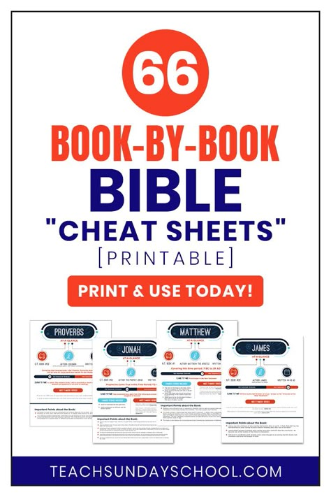 Sunday School Lesson Ideas: One Page Printable "Cheat Sheets" to Help Guide Your Sunday School Lesson on Each Book of the Bible.  Printable PDFs on the website. Bible Cheat Sheets Free, Bible Cheat Sheet, The Books Of The Bible, Book Of The Bible, Bible Books, Personal Bible Study, Bible Study Help, Bible Study Tips, 7 Up