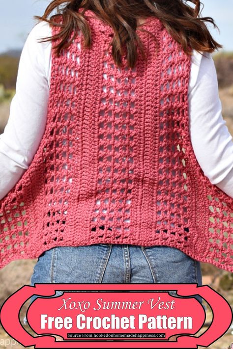 Xoxo Summer Crochet Vest Pattern Crochet Plus Size Vest Pattern Free, Simple Crochet Vest Pattern Free, Crochet Long Vest Pattern Free, Beginner Crochet Vest, Crocheted Vests For Women, Crochet Vest Ideas, Crochet Vests Free Patterns, Crochet Waistcoat Pattern Free, Vest Crochet Pattern Free